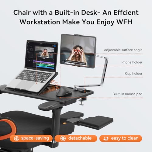 Image of Newtral Office Chair Ergonomic - Home Office Desk Chair, Big and Tall Office Chair, Auto-Following Lumbar Support for Back Pain, Adjustable Seat Depth and Height (with Footrest + Laptop Tray, Black)