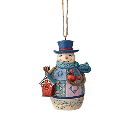 Enesco Jim Shore Heartwood Creek Mini Snowman with Birdhouse Hanging Ornament, 3.375