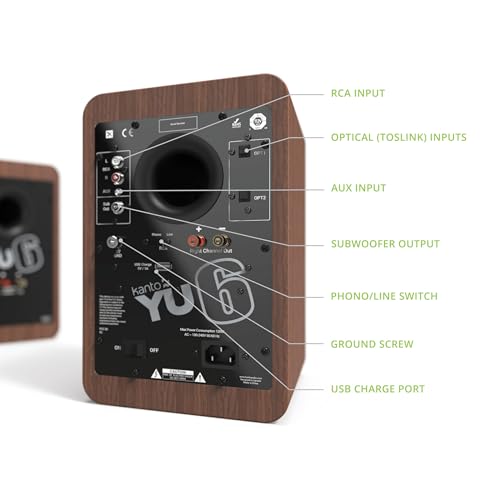 Image of Kanto YU6WALNUT Powered Bookshelf Speakers with Bluetooth and Phono Preamp | Pair | Walnut