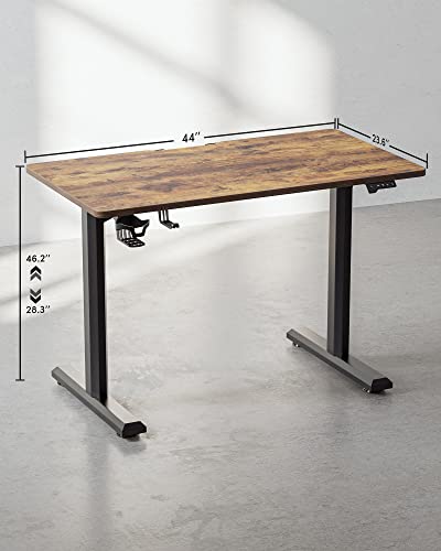 Image of FEZIBO Height Adjustable Electric Standing Desk, 44 x 24 Inches Stand up Table, Sit Stand Home Office Desk with Splice Board, Rusticbrown