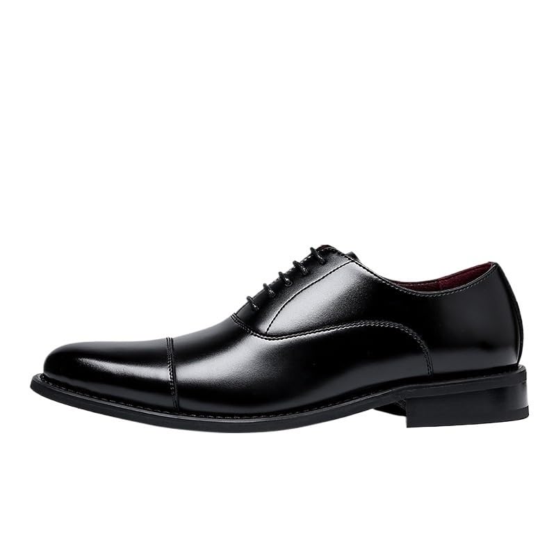 Men's Dress Shoes Genuine Leather Working Rubber Sole Slip Shoe Lace Up Evening Cap Toe Design
