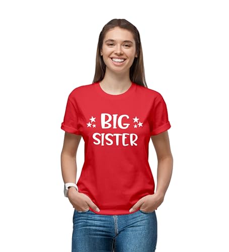 Image of Hangout Hub Women's Cotton Printed Regular Fit T-Shirts | Big Sister printed | Half Sleeves | Round Neck | Set of 1