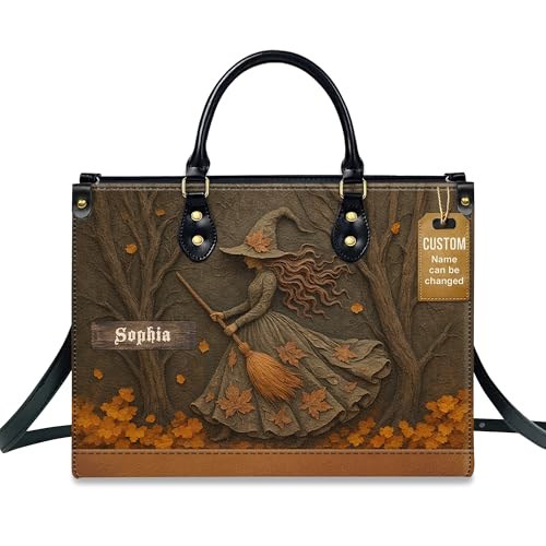 Personalized Witch Leather Handbags, Halloween Purses For Women, Spooky Bags for Women, Gifts for Halloween