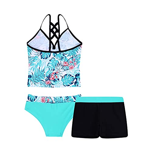 Image of ranrann Girls 3 PCS Floral Printed Tops with with Bottoms Shorts Set Swimwear Swimsuit Bathing Suit