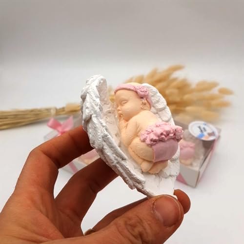 Detalles Bautizo para Invitados, Recuerdos Bautizo 20 Piezas niña niño Bebe de Piedra imanes Detalles comunion para Invitados, Regalos Originales bautizos para Recien Nacido (Bebé Rosa ala Blanca)
