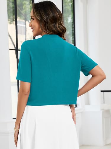 Image of Heymoments Women's Thin Shrugs Short Sleeve Lightweight Cropped Tops Open Front Knitted Cardigan for Dress Summer Bolero