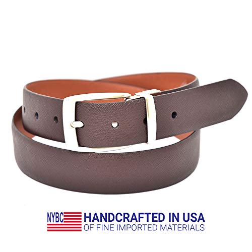Mens Belt Vegan Leather Reversible Dress Belt, NYBC Taylor 35mm Width, Brown/Tan, Small2
