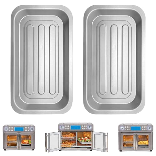 Image of 2 PCS Air Fryer Grill Pan for Emeril Lagasse Dual Zone 360 Air Fryer Oven 25 QT Extra Large, 11.5''x6.7'' Steel Air Fryer Tray Accessories Grill Plate Crisper Plate Drip Pan Replacement Parts
