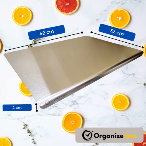 Image of OrganizeMee Stainless Steel Steel Chopping Board for Kitchen Large|Fruits and Vegetables Cutting Rust-Proof Cutting Board Platform Countertop Pad Cutter|Pad Size 40CM X 31CM with 2 Cm Lip
