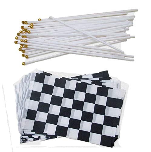 Dazzling Toys 72 Pack Black and White Checkered Racing Flags | Measures 8.5 X 5.25 inches on a 12 Inch Stick. | Great for: Decorations for Racing, Race Car Party, Sport Events, and More. | 6 Dozen