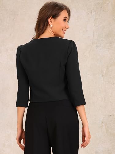 Allegra K Collarless Blazers for Women 3/4 Sleeve Dressy Casual Cropped Jacket3