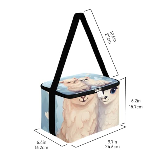 GzLeyigou Lunch Bags for Women Men 9 Cans,Alpaca Llama Hot & Cold Food Delivery Bag Insulated Grocery Bag Insulated Lunch Box Love Heart Llama Cooler Bag for Office Work Picnic Beach