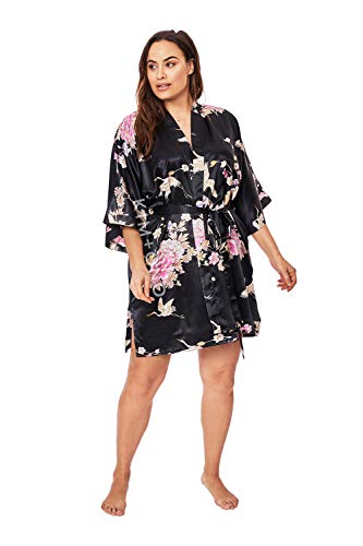 Image of KIM+ONO Satin Short Kimono Plus Size Robe for Women - Bridal Gift, Maternity & Lingerie Robe, Machine Washable