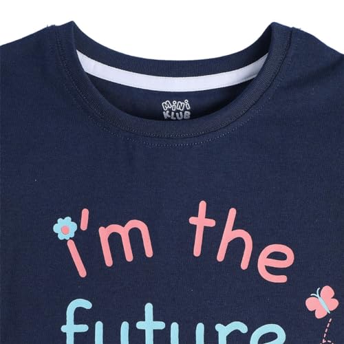 Image of miniklub Girls Round Neck Frill Sleeve Knitted Cotton Top (Navy Color)
