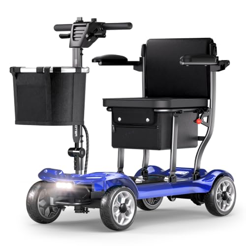 Image of 43lb Lightweight Mobility Scooter for Seniors - Airline & Cruise Approved | Foldable Portable Travel Motorized Scooters for Adults Elderly 4 Wheel with Removable Battery, 24.8MI, 300lb Capacity, Blue
