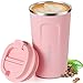 HiKupa Taza de Viaje a Prueba de Fugas con Tapa - 17 oz Tazas de Café para Bebidas Calientes - Termo al Vacío de Acero Inoxidable - Taza de Café Térmica 3.54" x 6.61" (510 ml, rosa)