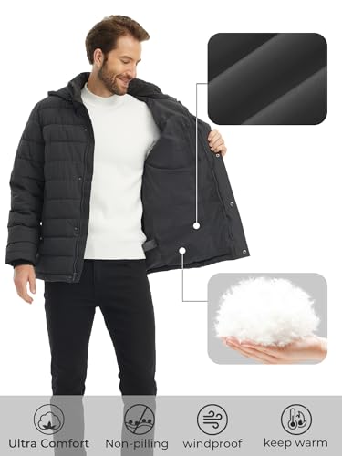 Image of wantdo Men's Quilted Puffer Jacket Hooded Winter Jacket Warm Puffer Coat | Detachable Hood,10000mm Waterproof Rating,Keep dry in light rain and snow,Recycled fabric,3 Pockets including 1 inner pocket