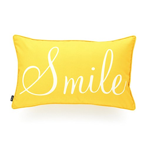 Hofdeco Decorative Lumbar Pillow Cover Only Indoor Outdoor Water Resistant Canvas Vivid Yellow...
