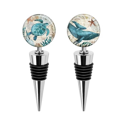 LIZIMANDU Wine Bottle Stoppers,Stainless Steel Wine Stoppers For Gifts, Bar, Holiday Party, Wedding(2-Turtles Whales)