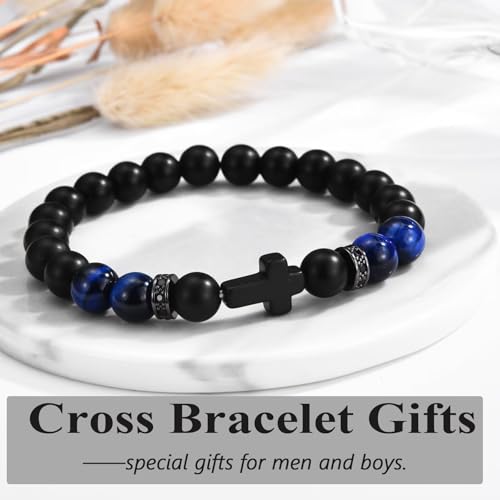 Men Gifts Cross Bracelet Gifts Birthday, Christmas, baptism Anniversary Christian Stone Bracelets For Son, Grandson, Brother, Husband2