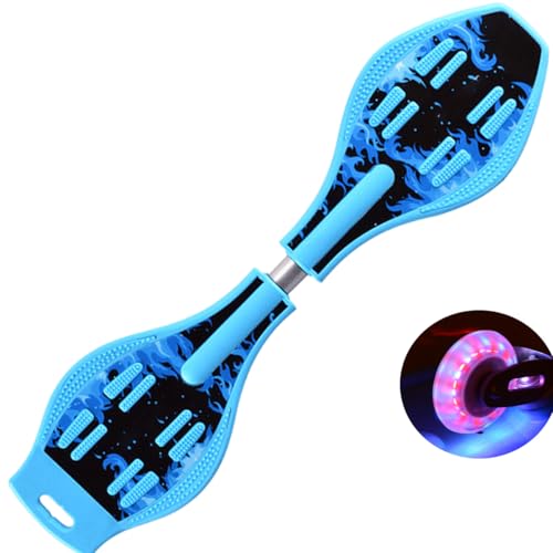 ERNAN Waveboard- Compact Lightweight Caster Board Kids/Teens. Waveboard Kinder Street Surfen Caster Torsion Skateboard Double Decks Casterboards Mit LED Leuchtrollen (Flame Blue)