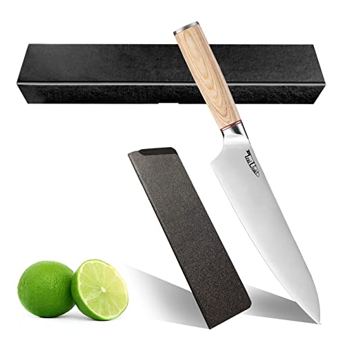 Irai Utaki 包丁 牛刀包丁 刃渡り205mm シェフナイフ 薄刃包丁 5Cr15ステンレス鋼 ほうちょう 口金付 魚・肉・野菜に適用 彩木柄 両刃 キッチンナイフ ギフト包装 (木柄牛刀包丁)