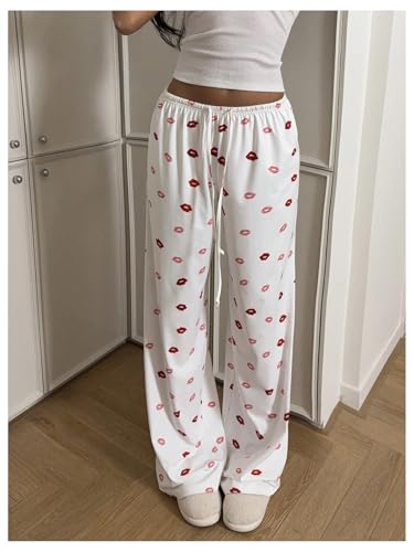 Women's Graphic Drawstring Waist Long Pants Wide Leg Casual Lounge Trousers3