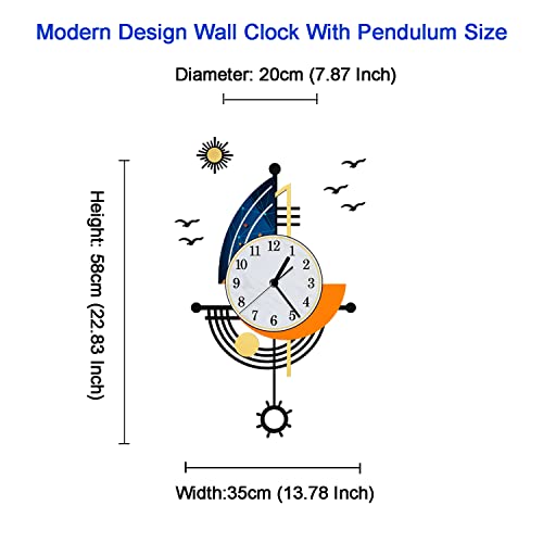 YISILE Modern Wall Clock Battery Operated 23 Inch Large Boat Design Pendulum Wall Clocks for Living Room Decor 3D Silent Clock Wall Decor Sticker Non Ticking for Bedroom Office Home Kitchen Decoration - Image 2