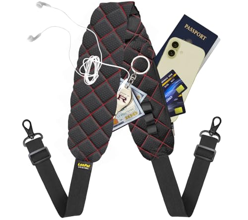 LONPAI 54 Bag Shoulder Strap with RFID-Blocking Anti-Theft Pockets Black