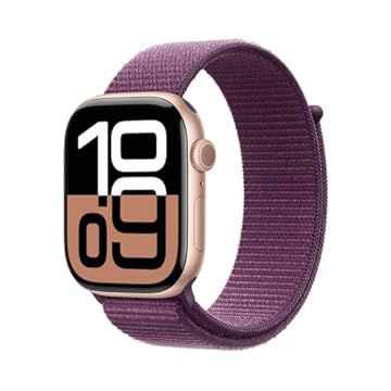 Apple Watch Series 10 GPS • Caixa ouro rosa de alumínio – 46 mm • Pulseira loop esportiva ameixa