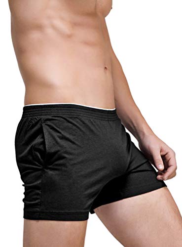 Linemoon Men's Solid Cotton Sleep Bottoms Fashion Simple Active Shorts3