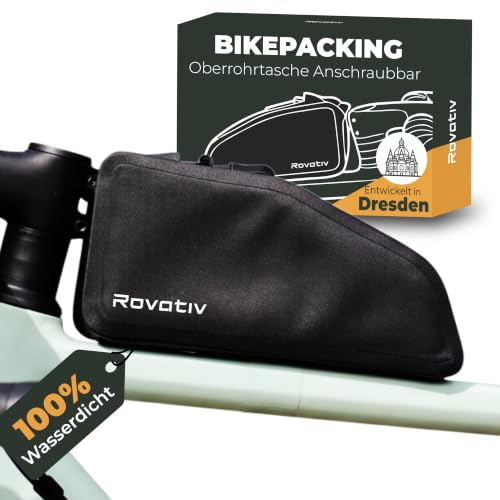 Rovativ Bikepacking Oberrohrtasche schraubbar [1 Liter] 100% Wasserdicht - Bolt-on - Rahmentasche für Gravelbike Rennrad und MTB