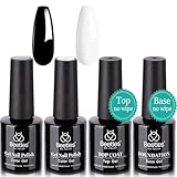 Beetles Gel Nail Polish Set- 4Pcs 7.5ml Black White Gel Nail Polish with No Wipe Top Coat and Base Coat Set Soak Off UV LED Lamp Manicure Salon DIY at Home Gifts for Her Women