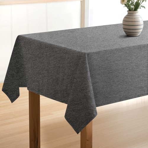 ELEPRUC Tischdecke Abwaschbar 140x220cm, Leinen Optik Tischdecken mit Lotus Effekt, Gartentischdecke Fleckschutz,Tischtuch Eckig Dunkelgrau Dauerhaft Kratzfest für Wohnzimmer Esszimmer Balkon Garten