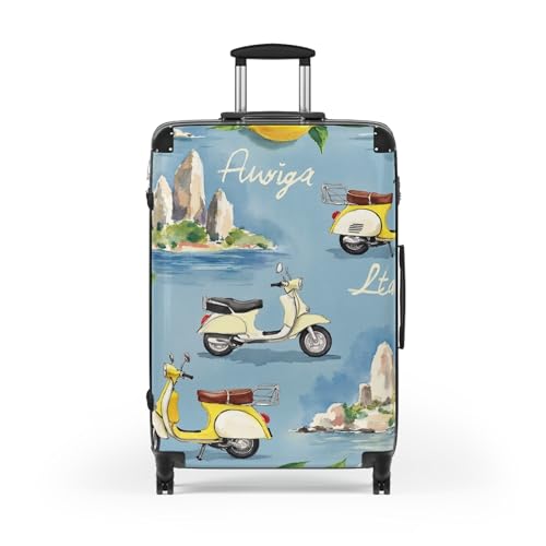 Capri Italia-Inspired Travel Suitcase with Scooter Design, Luggage for Adventurers, Unique Carry-On for Holidays, Perfect