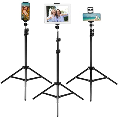 QWORK® Support trépied pour tablettes Pliable, Compatible avec 4.7-13' iPad Pro, Air, Mini, téléphones et Autres appareils, Hauteur de 54cm à 160cm, Rotation à 360°