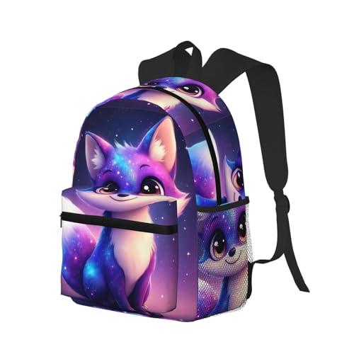 Casual Backpack Large Capacity Multipurpose Anti-Theft Carry On Bag for Hiking Outdoors Running, Starry Sky Neon Fox Bags, Travel Daypack Bookbag Durable2