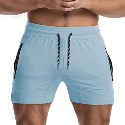 EVERWORTH Men's Solid Gym Workout Shorts Bodybuilding Running Fitted Training Jogging Short Pants with Zipper Pocket 3 Colors (US Medium : (Waist: 31.5