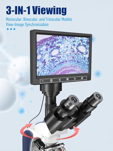Image of VITANO Microscope for Adults with 40X-2500X Magnification, Dual-View Lab Trinocular Compound Microscope with 7''Screen, Double Layer Mechanical Stage, Dual Illumination, Built in Camera (Blue)