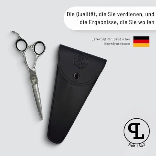 PIUS LANG Profi Friseurschere 6,5 Zoll seit 1852 – Premium Haarschneideschere für Friseurschüler, Einsteiger & gehobene Anwendung zu Hause, konvexe Klingen, Kugellager-Spannsystem + Etui