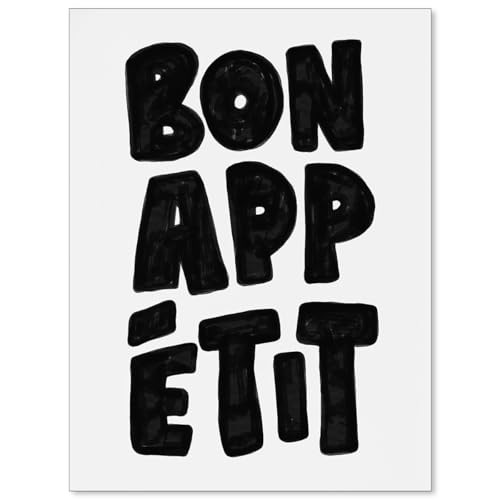 Aimery Vintage Modern Kitchen Canvas Wall Art Bon Appetit Quote Posters Trendy Black and White Minimalist Mid Century Prints for Kitchen Dining Room 12X16 inch Unframed