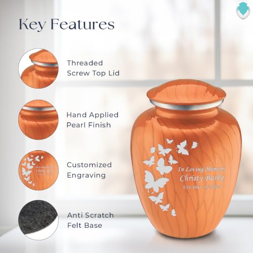 Image of Geturns Embrace Adult Custom Butterfly Cremation Urns for Human Ashes I Pearl Orange Large Funeral Urn for Female and Male I 200 lbs (Pearl Orange)