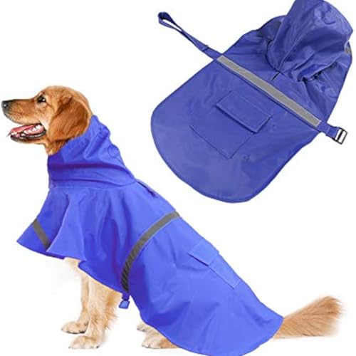 DICOCO 犬用レインコート 防水 防風 反射ストライプ付き 犬の服 小型犬?大型犬用 着脱簡単 PUコート ペット服 春 春夏 梅雨対策 散歩用 犬 春服 犬服 猫 服 首周り調整可能 犬用雨具 犬ライフジャケット (あお*1,M)