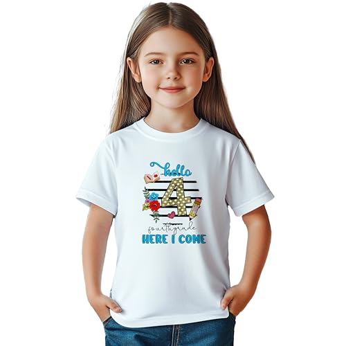Hello Fourth Grade Here I Come #1 Kids Shirts, YS - YXL, Girls, Flowers, Great for The First Day of School Or Everyday