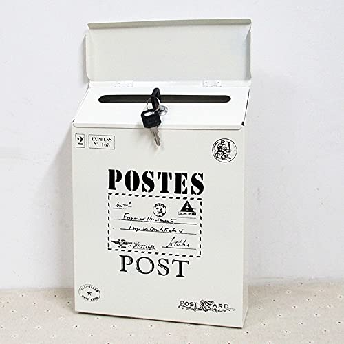 Fashion Wall Mounted Mailbox Bucket Newspaper Boxes Mail Box Metal Letter Post Mailbox Garden Decoration (Color : White 1)