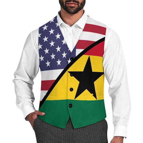 United States Ghana Flag Casual Suit Vest for Men Formal Business Dress Regular Fit Waistcoat Tuxedo