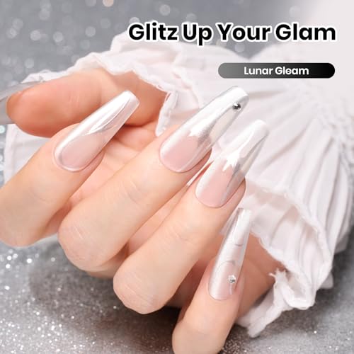 Image of Beetles Silver Cat Eye Gel Polish, 15ML Magnetic White Pearl Cat Eye Gel Nail Polish, Shimmer Glass Clear Effect for French Nail Art, Soak Off UV LED Gel Polish for Salon DIY Manicure