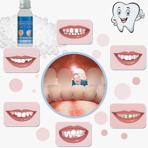 Image of Provisional Tooth Repair Kit, Provisional Fake Teeth Replacement Kit for Provisional Restoration of Missing & Broken Teeth Replacement Dentures, DIY Heat Fit Beads. 【30Ml -2 Bottle】