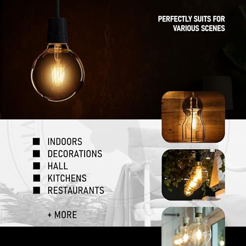 DC VOLTAGE Vintage Bayonet LED Bulb, G95 8W Edison Globe B22 Dimmable LED Filament Warm White 2700K Amber Glass Retro Style Old Fashioned Lighting Decorative Energy Saving Bulb - Pack of 1 - Image 5