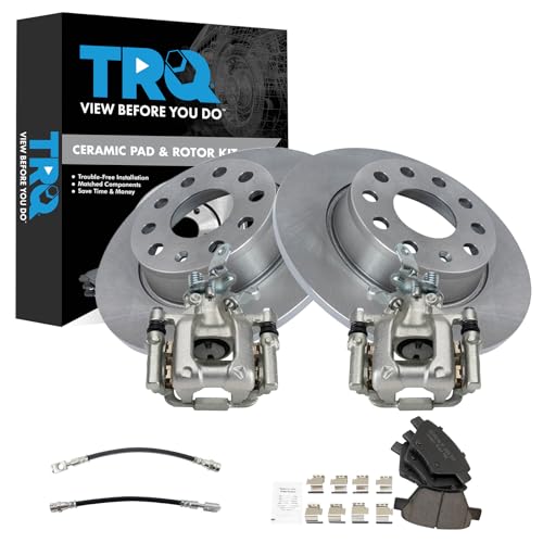 Image of TRQ Rear Brake Pad and Rotor Set Ceramic Calipers Compatible with 2010-2013 Audi A3 2010-2013 A3 Quattro 2012 Volkswagen Beetle 2011-2016 Eos 2010-2014 Golf 2012-2013 GTI Jetta 2012-2015 Passat